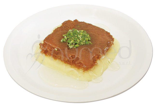 Knafeh with cheese, sugar syrop, in melanine